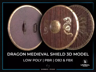 Dragon medieval shield Low-poly 3D model