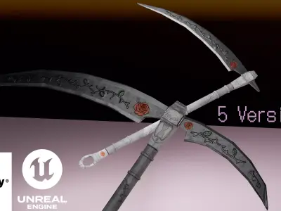 Gothic war scythes Low-poly 3D model