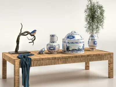 Decor01 coffee table with vases 3D model