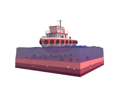 Cartoon Low Poly Tugboat Illustration Free 3D model