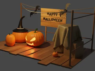 Happy Halloween Realistic Pumpkins with props 3D model