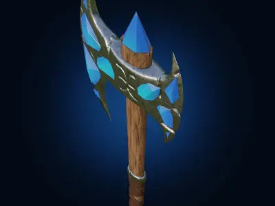 Axe with crystals PBR low-poly game ready 3D model Low-poly 3D model