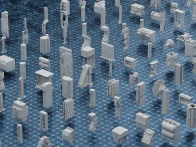 750 PART SCIFI KITBASH Low-poly 3D model