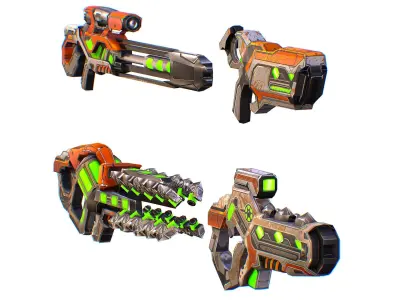 Weapons Set 4 Gun Pistol Assault rifle Sniper rifle machine gun  3D Model Pack purchase