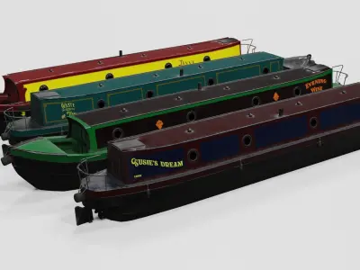 Narrowboat british narrowboats Low-poly 3D model