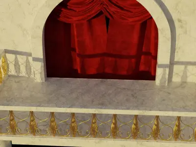 Balcony 3D model with curtain 3D model