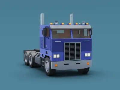 Cartoon Stylized American Semi Truck Low-poly 3D model