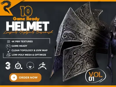 10 medieval helmet game ready vol 01 Low-poly 3D model