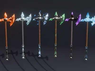 Set of 6 Elemental Polearm - Fantasy Medieval weapon Low-poly 3D model