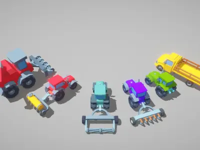 Lowpoly farming vehicle Low-poly 3D model