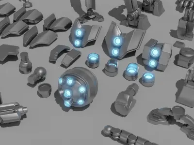 Robot Parts Kitbash Pack Low-poly 3D model