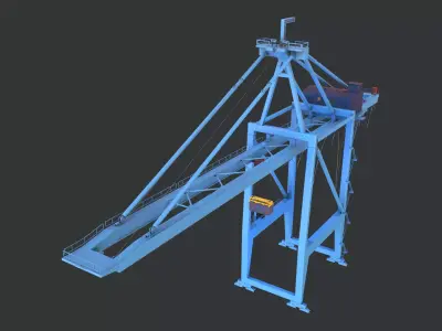 PBR Quayside Container Crane Version 1 - Blue Light Low-poly 3D model