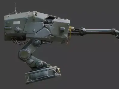 Destroyed Heavy Artillery Anti Aircraft Cannon 3D Model v02 Low-poly 3D model