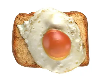 fried egg with bread  Low-poly 3D model