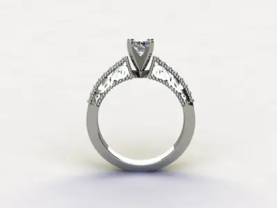 10124 diamond engagement ring with intricate filigree design 3D print model