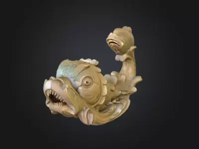Stone Fish Sculpture Low-poly 3D model