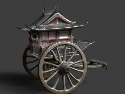 Chinese ancient wooden  carriage   Low-poly 3D model get