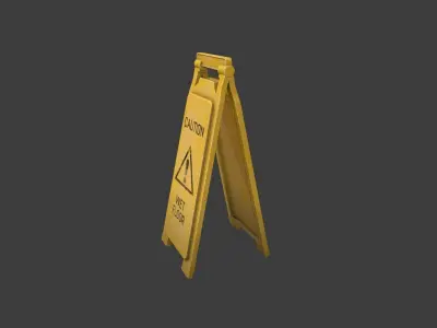 Yellow Wet Floor Warning Sign Low-poly 3D model