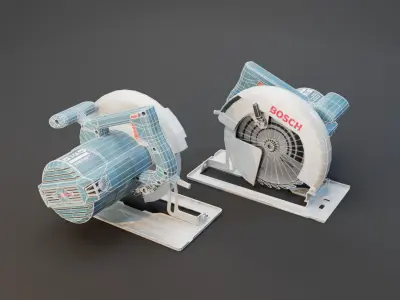 Realistic Power Tool Bosch Circular Saw with PBR Texture Low-poly 3D model