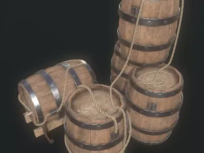 Pirate Barrel 3D Model Set Game Ready Low-poly 3D model