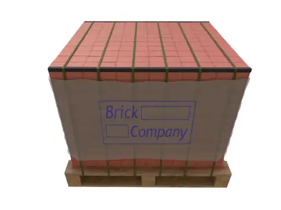Pallet of bricks shrinkwrapped  Low-poly 3D model
