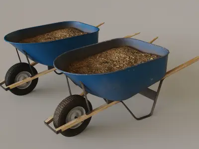 Outdoor Tools And Wheelbarrow Low-poly 3D model