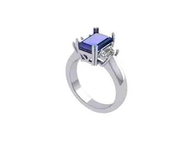 Emerald 3 Stone Art Deco Ring 3D print model shop