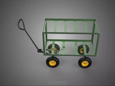 DOUBLE 2 TIER DECK TURNTABLE TROLLEY STEEL NURSERY CART GARDEN 3D model