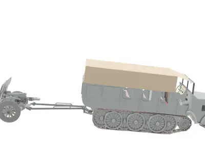 WW2 German Prime Mover Sdkfz 9 with Artillery in tow 3D model