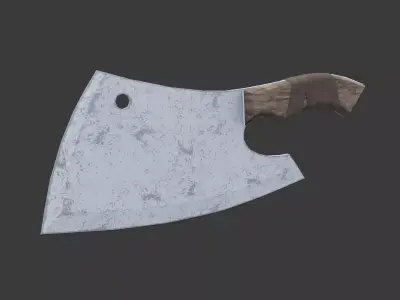 Cleaver knife with wooden handle 3D model