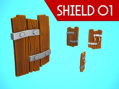 SHIELD 01 - WOOD CARTOON STYLIZED Low-poly 3D model