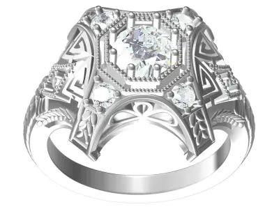 Vintage Art Deco Filigree Diamond Engagement Ring 3D print model