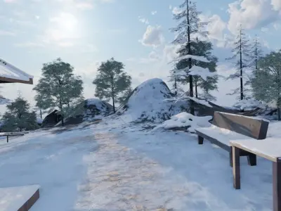 Snowy Mountain Village 3D model get