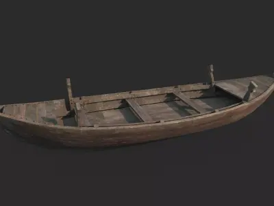 Ancient small wooden boats for water transportation 3D model