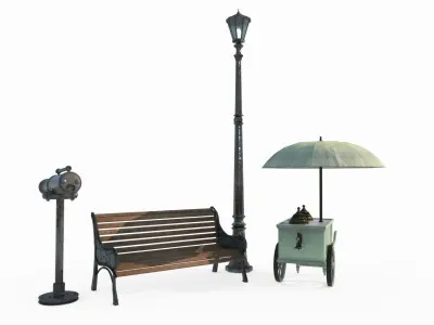 Street lamps telescopes benches 3D model