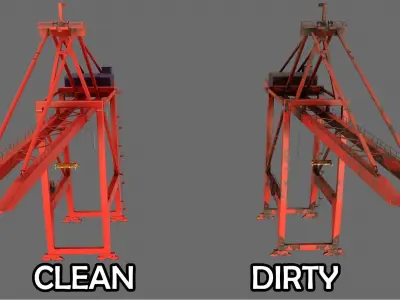 PBR Quayside Container Crane Version 1- Red Low-poly 3D model