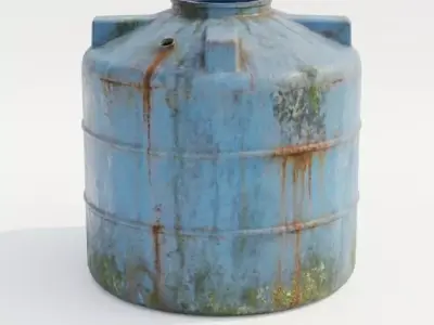 Weathered Industrial Blue Water Tank 3D Model Low-poly 3D model