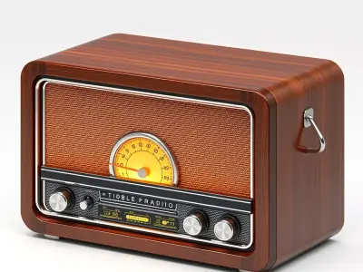 Vintage Wooden Radio Receiver Low-poly 3D model