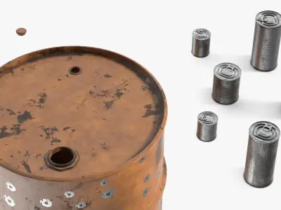 Rusty Oil Barrel with Cans on Top 3D model