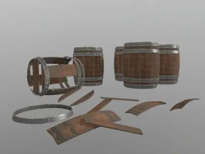 wooden Barrels Low-poly 3D model