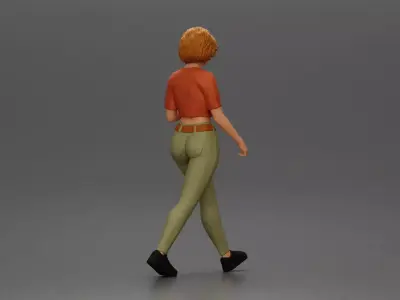 Woman strolls sipping beverage wearing crop top belted pants 3D print model
