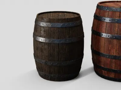 Wooden barrel set Low-poly 3D model