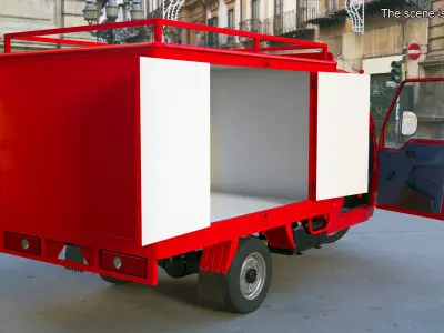 Delivery Trike with Close Body Red Rigged 3D model