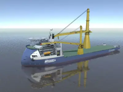 Jumbo heavy lift crane vessel low-poly 3d model Low-poly 3D model