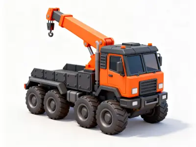 The Orange Lifter Mobile Truck Crane 3D Model Low-poly 3D model