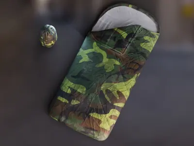 Military Sleeping Bag - Open and Rolled PBR Low-poly 3D model
