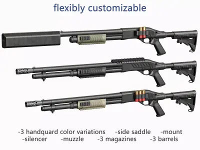 Remington 870 Shotgun Assault Modular Tactical Low-poly 3D model