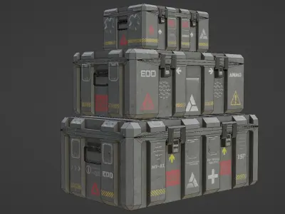 Military boxes GameReady Low-poly 3D model