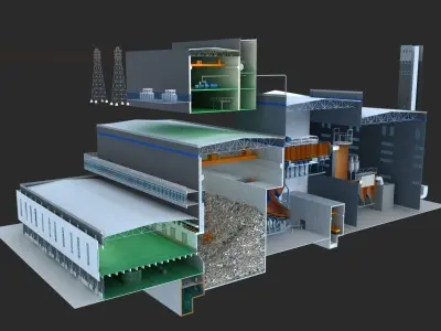 Waste burning power generation 3D model