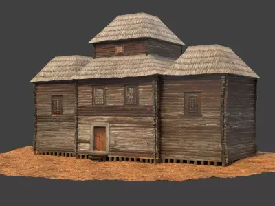 Medieval House Low-poly 3D model 10